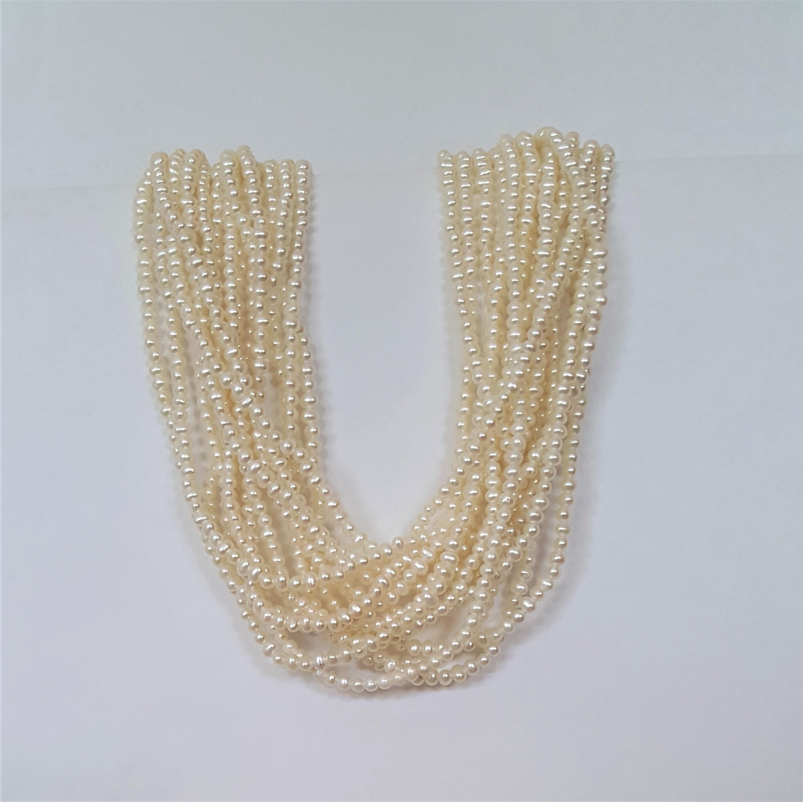 Round Cut Cream White Grade AA Pearl Necklace Multi-Strand 14kt Butterfly Clasp, 20 Inches