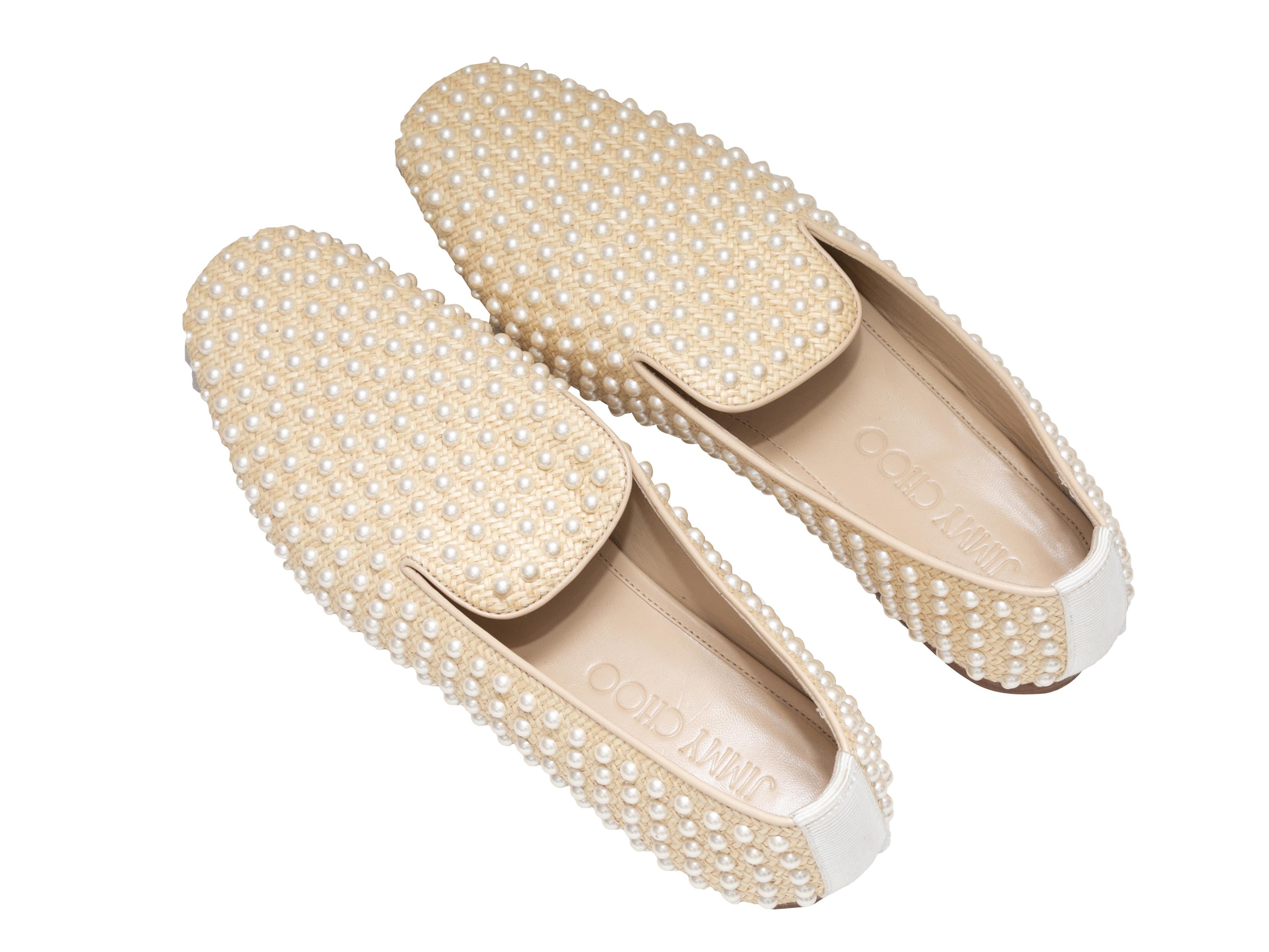Mocasines blancos y de paja con adornos de perlas de imitación Jimmy Choo talla 39.5 Blanco