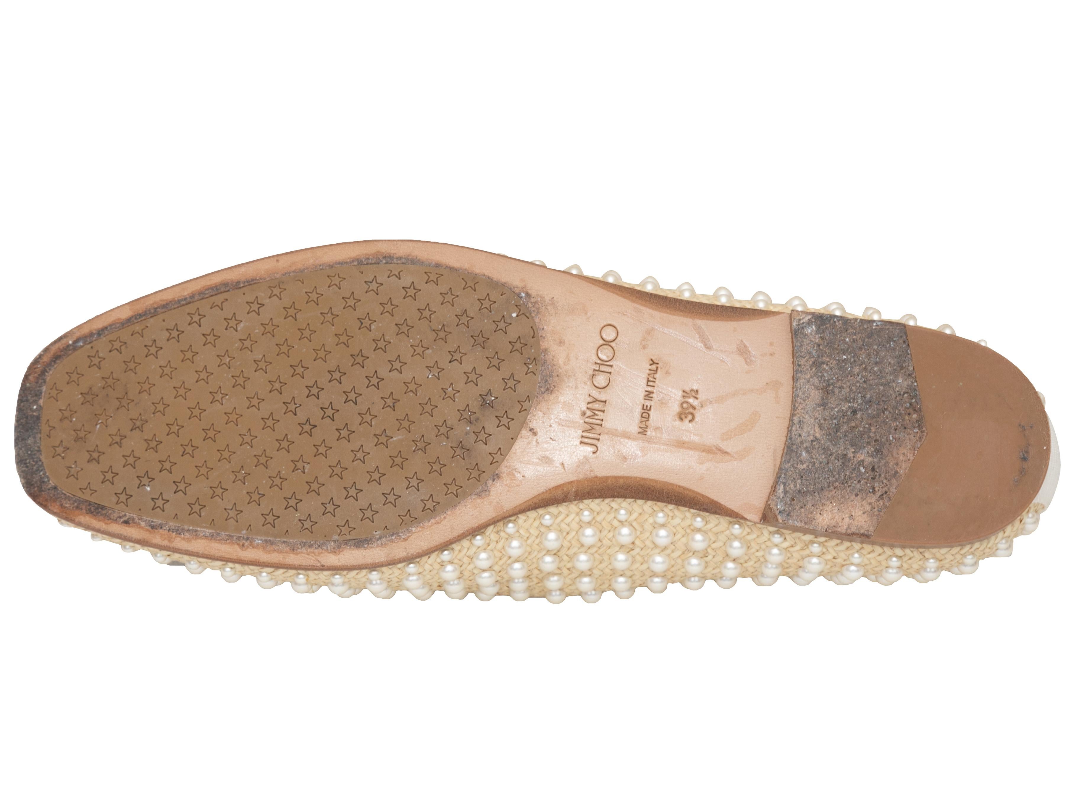 De las mujeres Mocasines blancos y de paja con adornos de perlas de imitación Jimmy Choo talla 39.5