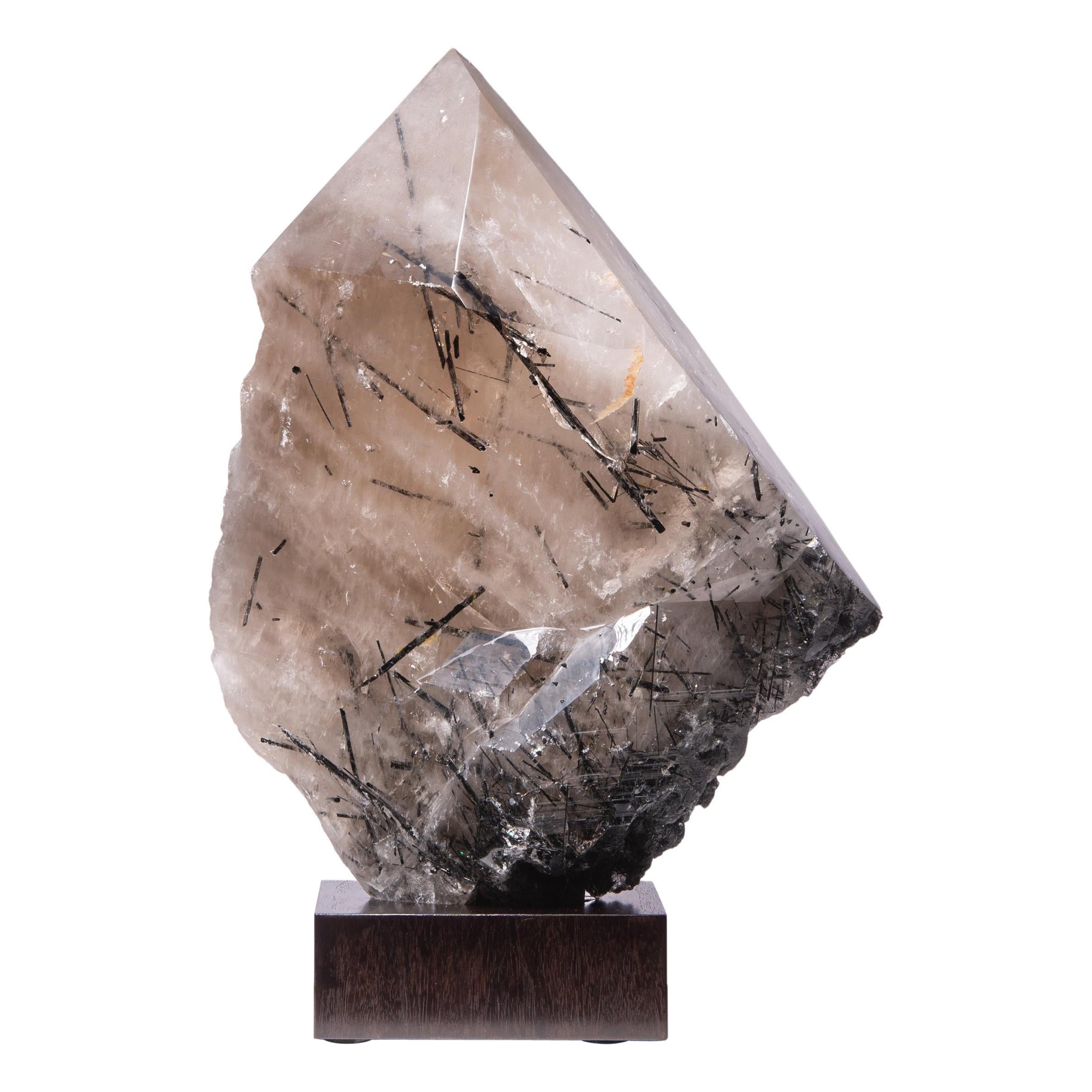 Cream White Smokey Quartz Rock Crystal Black TourmalineDecorative object Sculptu