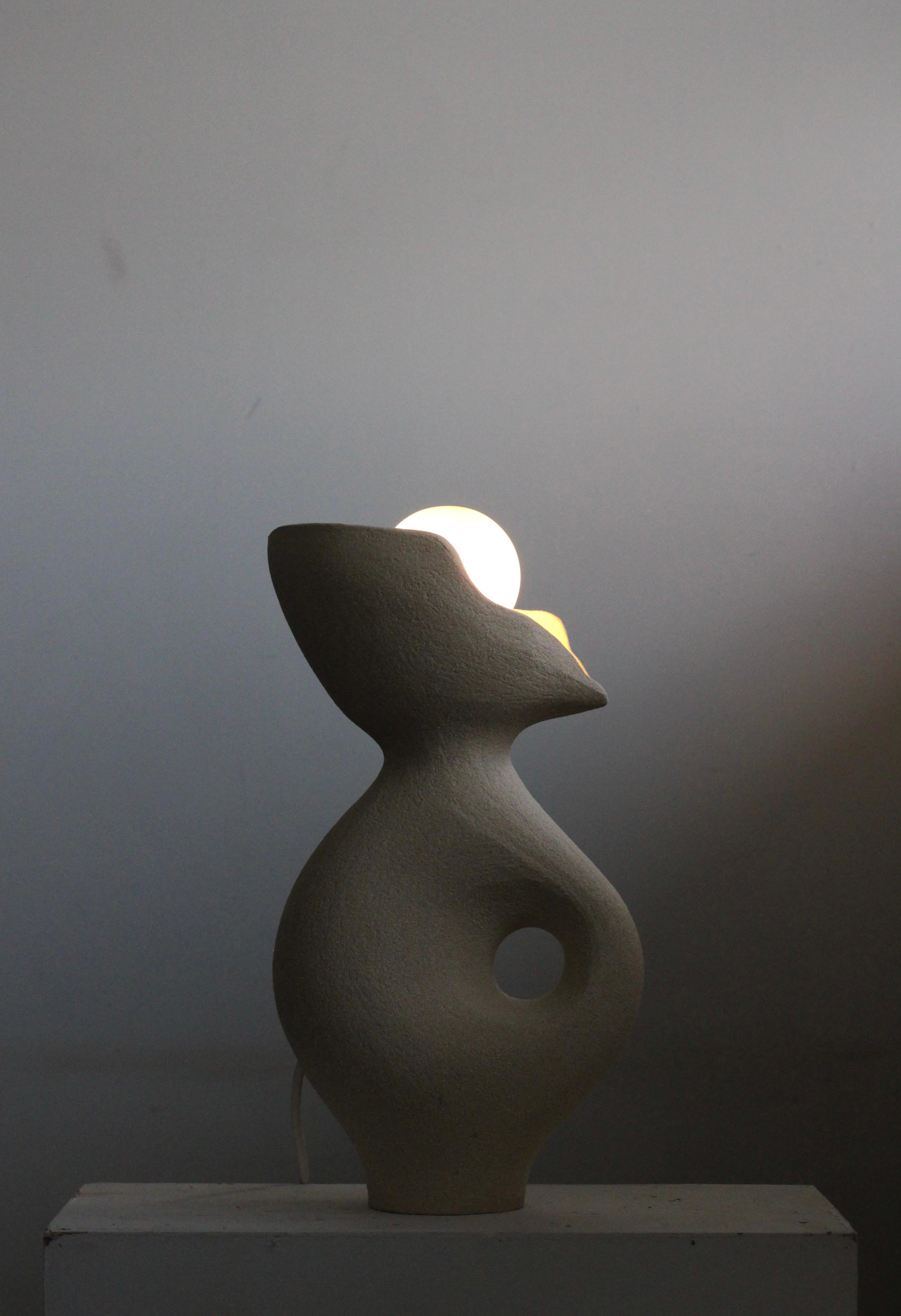 Post-Modern Cream White Stoneware Exo Table Lamp by Abid Javed For Sale