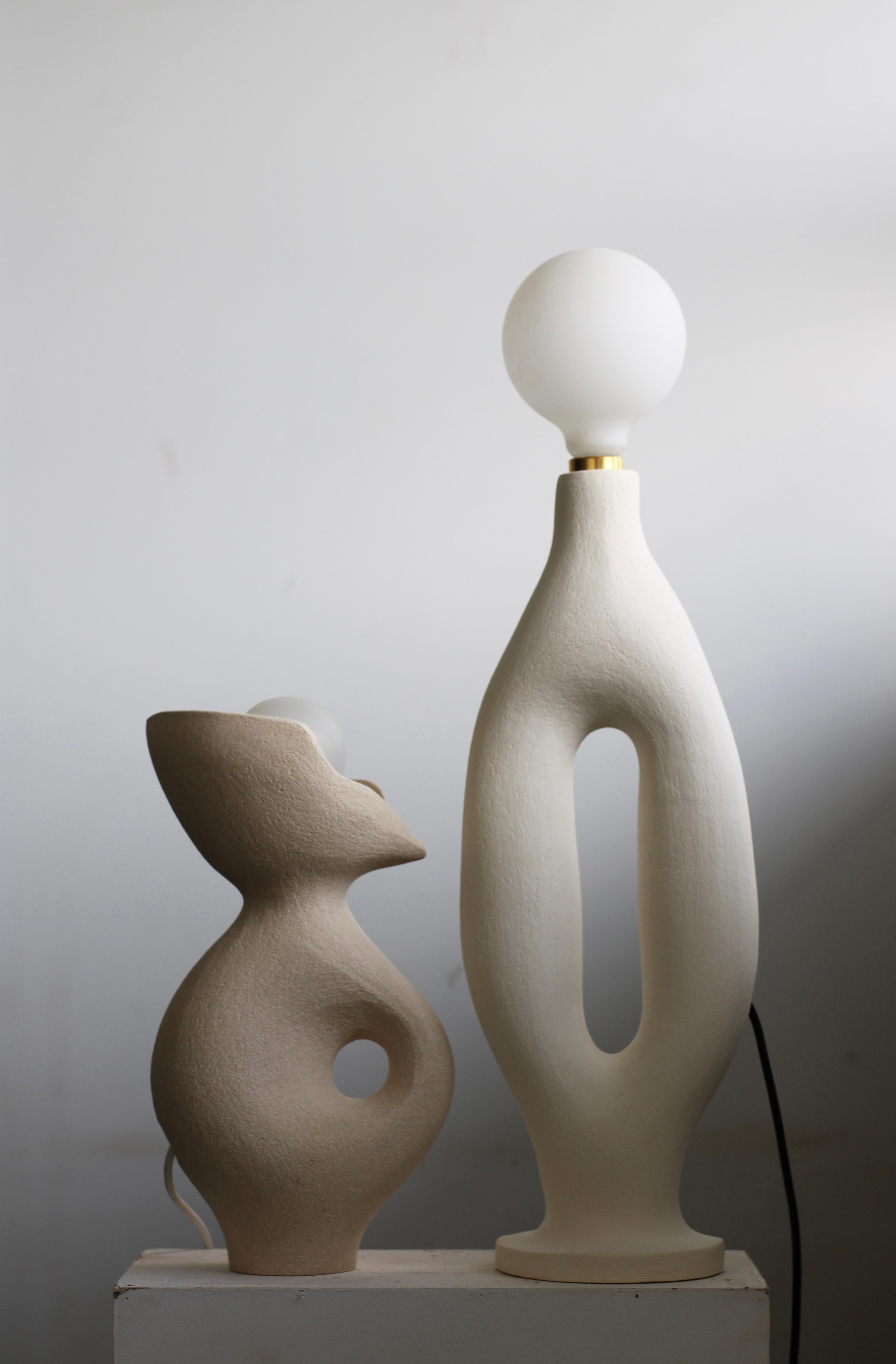Cream White Stoneware Exo Table Lamp by Abid Javed In New Condition For Sale In Geneve, CH
