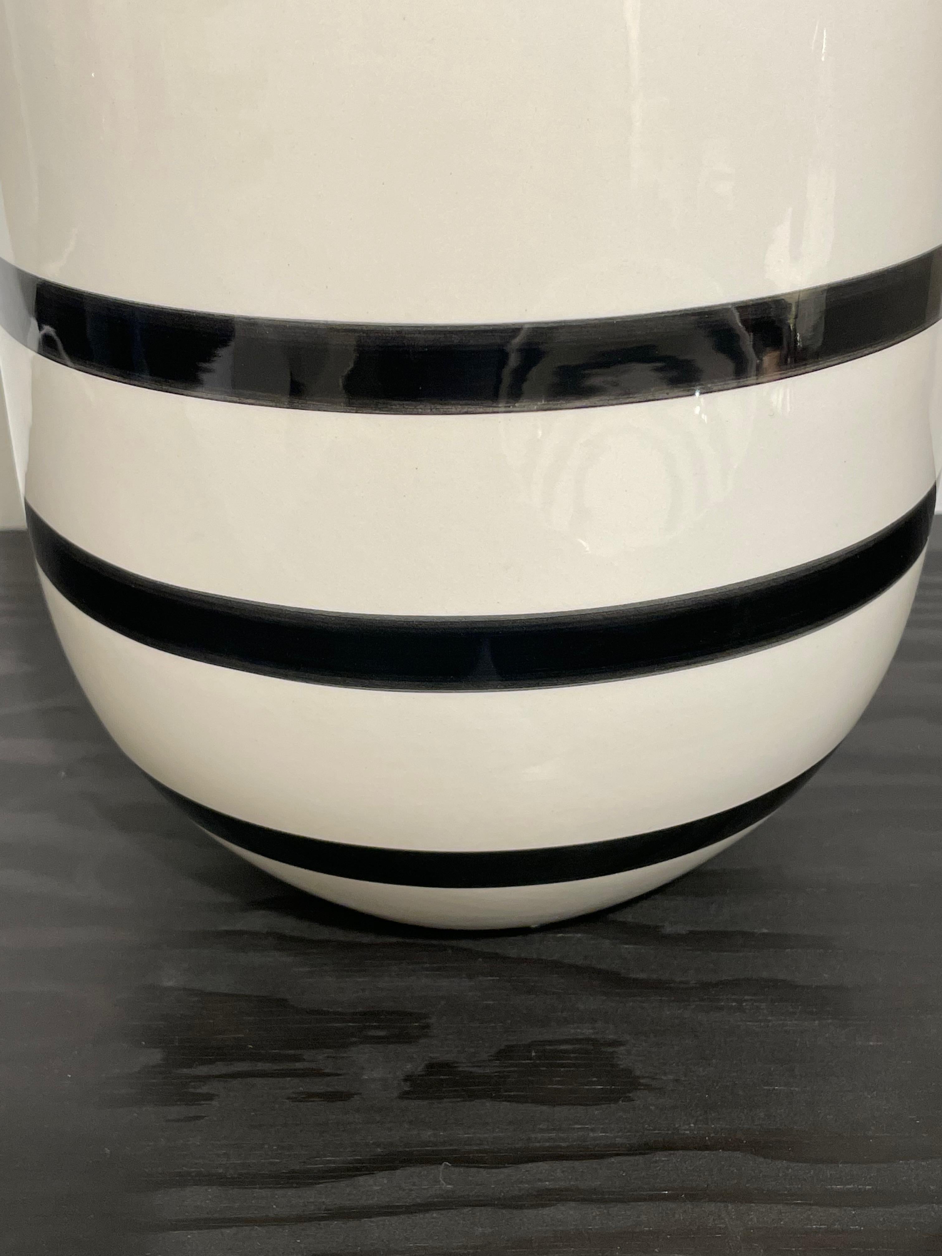 Danish Cream With Black Horizontal Stripes Vase, Denmark, Mid Century For Sale