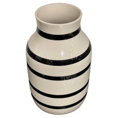 Vintage Cream With Black Horizontal Stripes Vase, Denmark, Mid Century