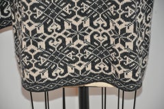 Cream with Black Motif Detailed Crewneck Laine-Wool Pullover Men's Sweater