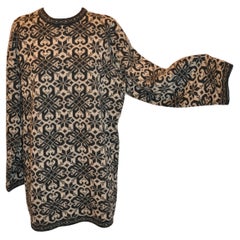 Crema con Motivo Negro Detallado Cuello de Crew Jersey de Hombre de Lana Laína