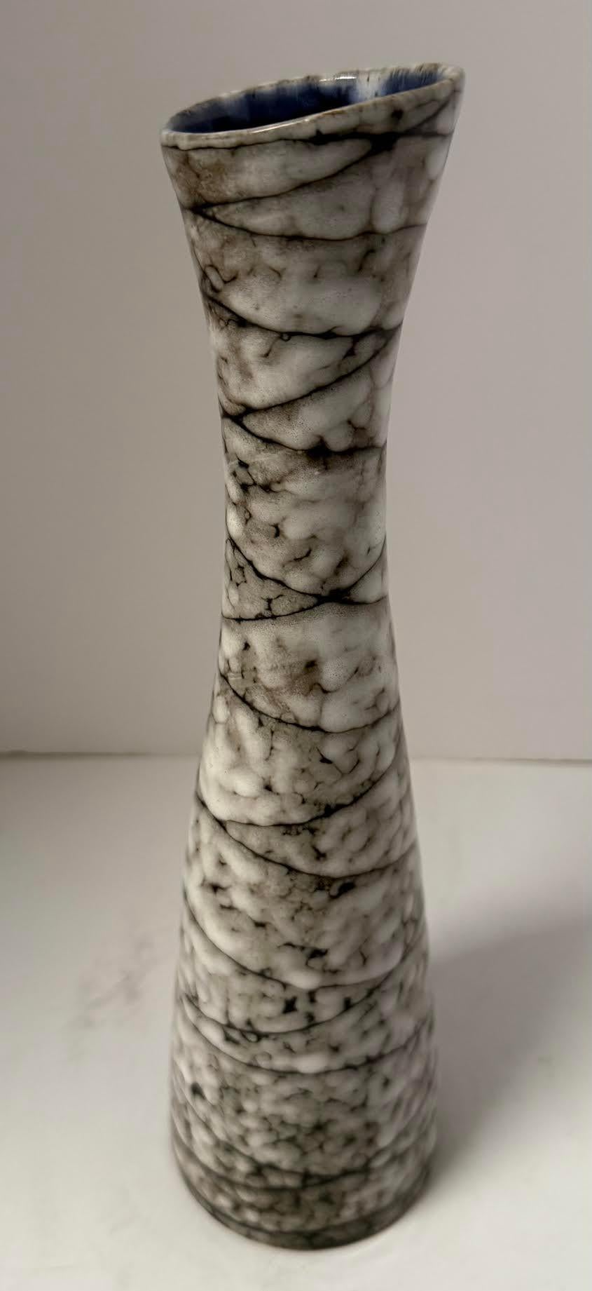 Hungarian Cream With Brown Brutalist Design Thin Shaped Vase, Hungary, 1940s For Sale