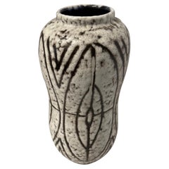 Cream With Brown Geometric Design Brutalist Vase, Hungary, 1940s