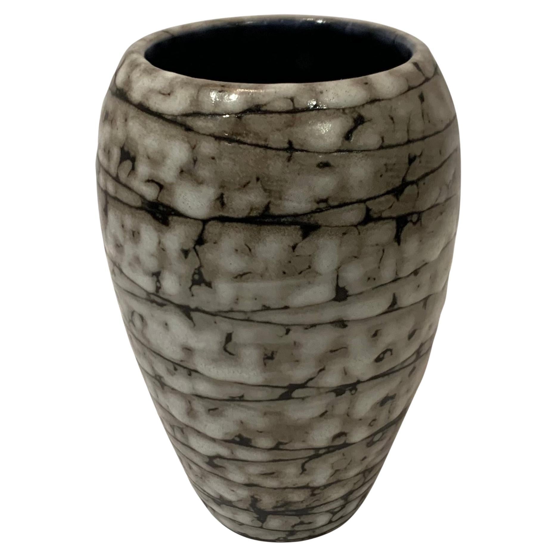 Cream With Brown Horizontal Stripe Pattern Vase, China, Contemporary