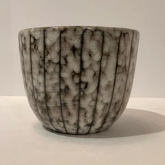 Cream With Brown Thin Vertical Stripe Wide Mouth Vase, China, Contemporary