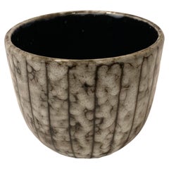 Cream With Brown Thin Vertical Stripe Wide Mouth Vase, China, Contemporary
