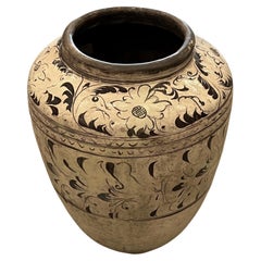Cream With Dark Brown Decorative Hand Painting Large Vase, China, 19th Century