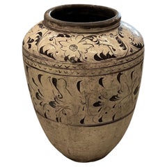Cream With Dark Brown Decorative Hand Painting Large Vase, China, 19th Century