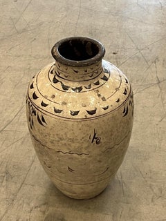 Cream With Dark Brown Decorative Painted Large Vase, China, 19th Century