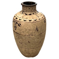 Große Vase, cremefarben mit dunkelbrauner Bemalung, China, 19. Jahrhundert