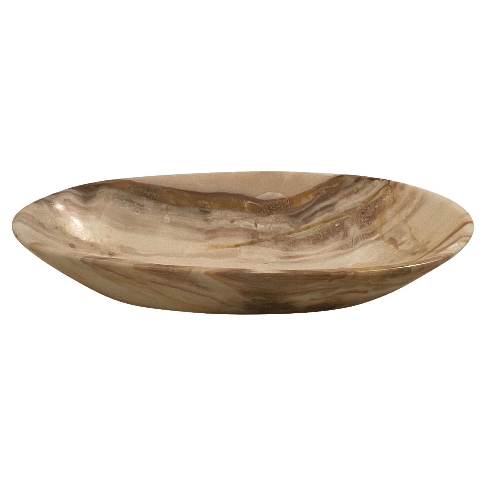 Cream With Rust Oval Shaped Onyx Bowl, Morocco, Contemporary
