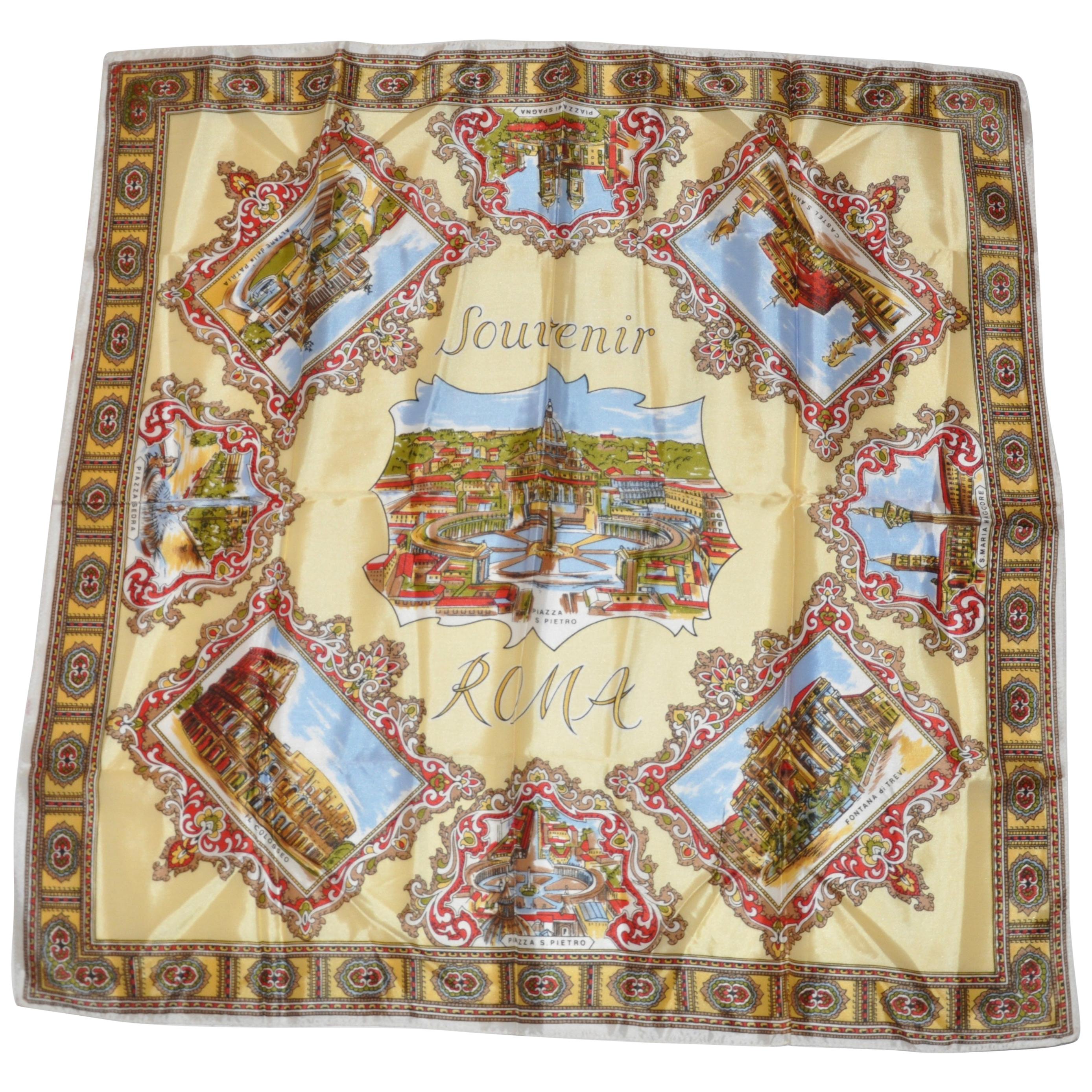 Cream with White Borders "Scenes of Roma" Scarf  