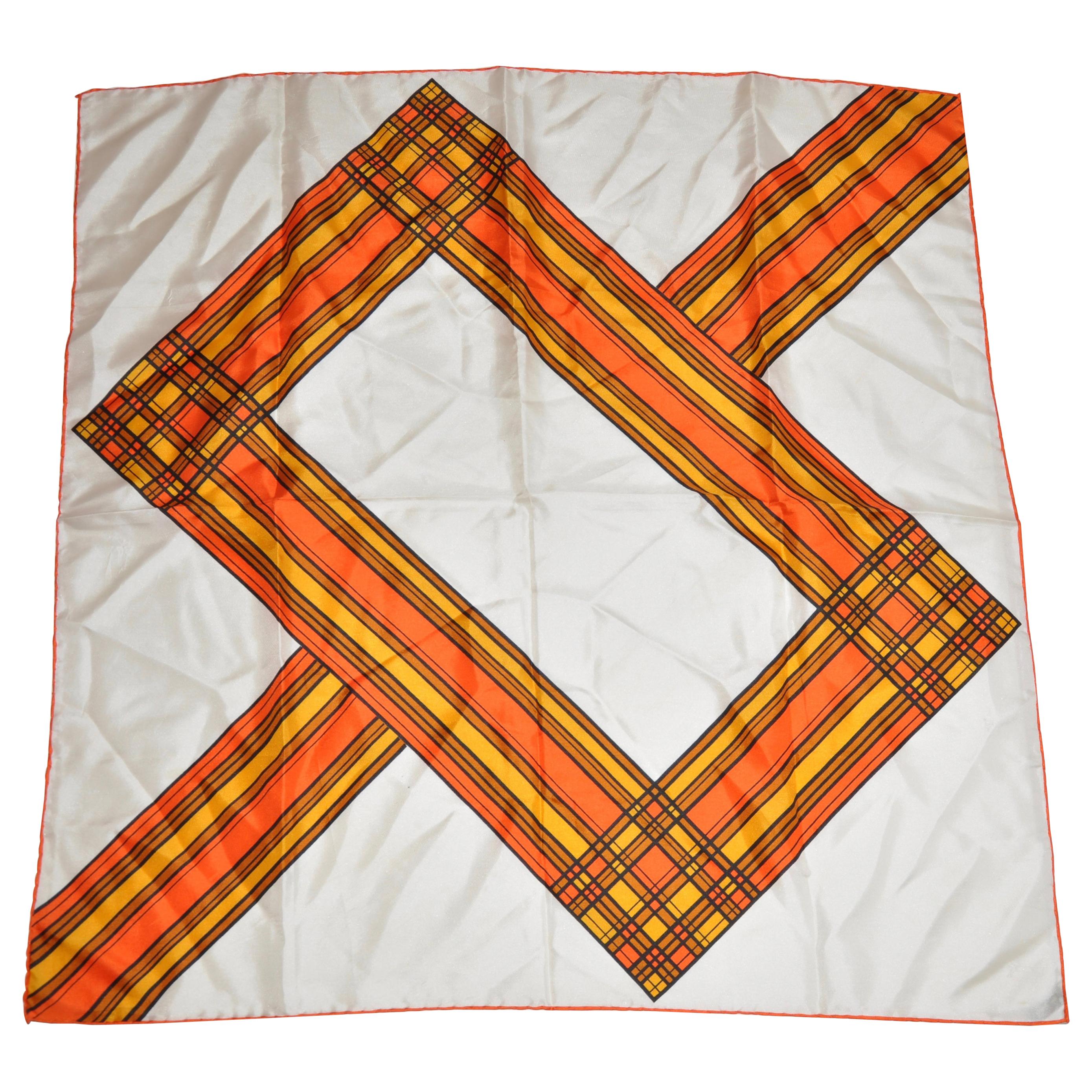 "Cream With Yellow & Tangerine Plaids" Silk Scarf