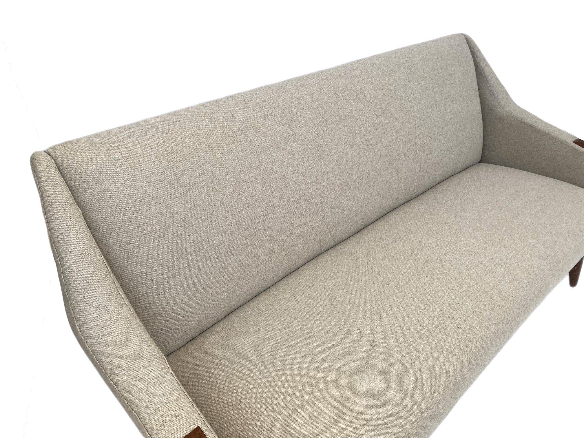 Cream Wool 3 Seater Sofa with Teak Paws Mid Century 1960s Danish 6