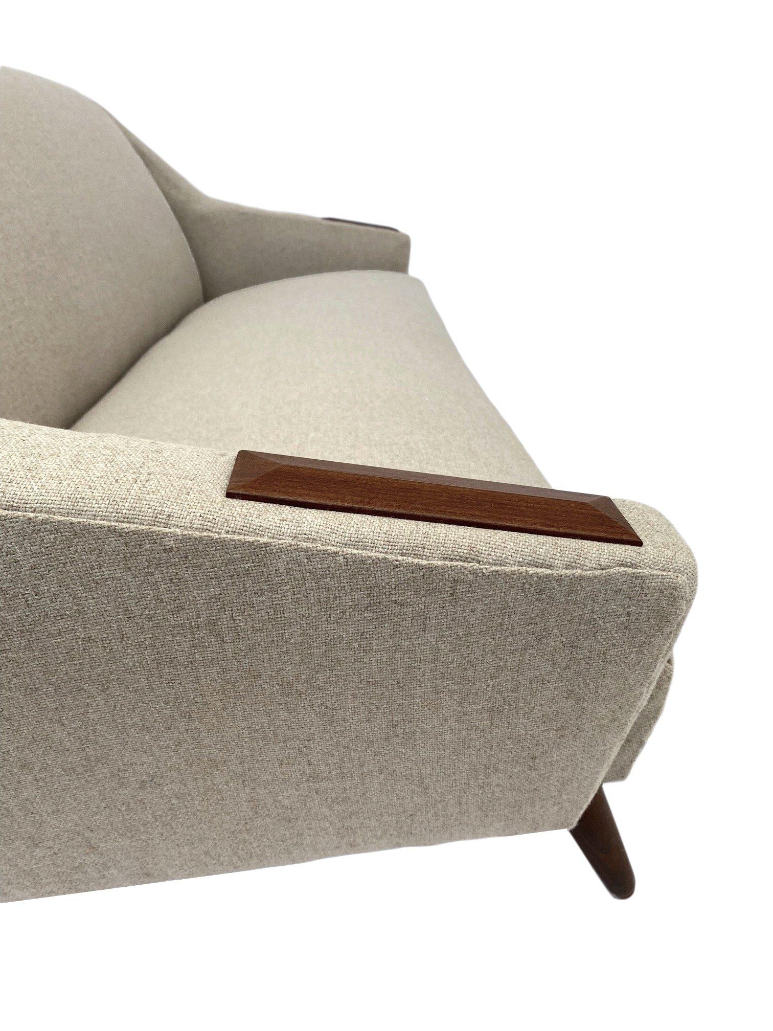 20th Century Cream Wool 3 Seater Sofa with Teak Paws Mid Century 1960s Danish For Sale