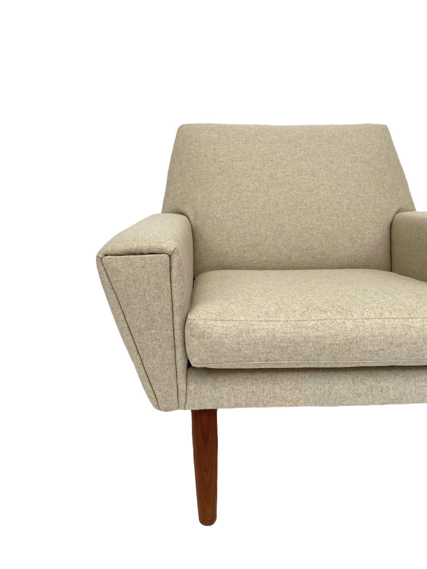 Cream Wool and Teak Armchair Mid Century Chair 1960s Danish In Excellent Condition In London, GB