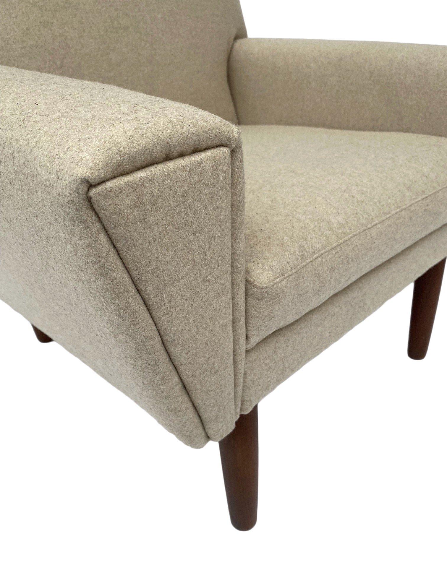 Cream Wool and Teak Highback Armchair Mid Century Chair 1960s Danish For Sale 8