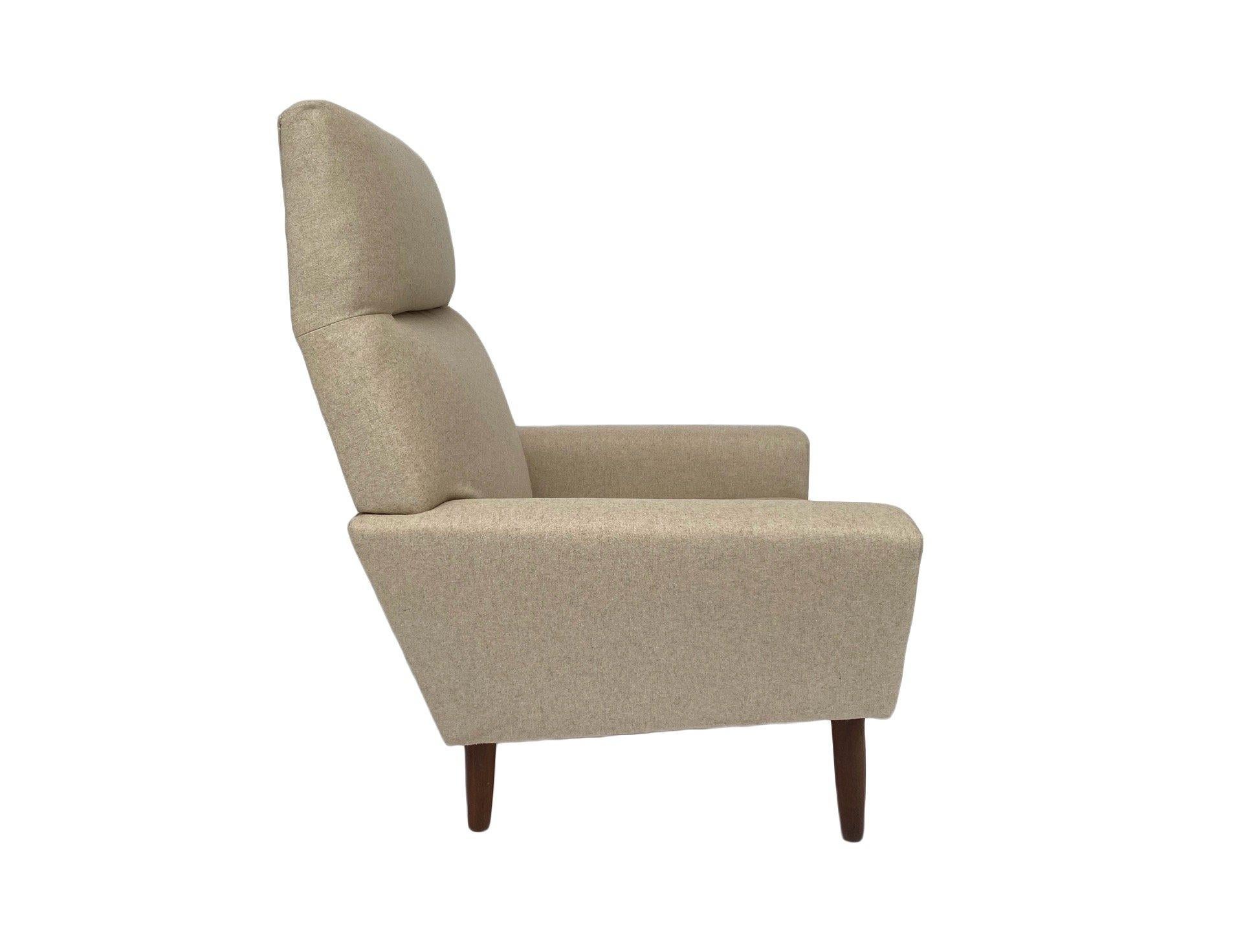 Mid-Century Modern Cream Wool and Teak Highback Armchair Mid Century Chair 1960s Danish