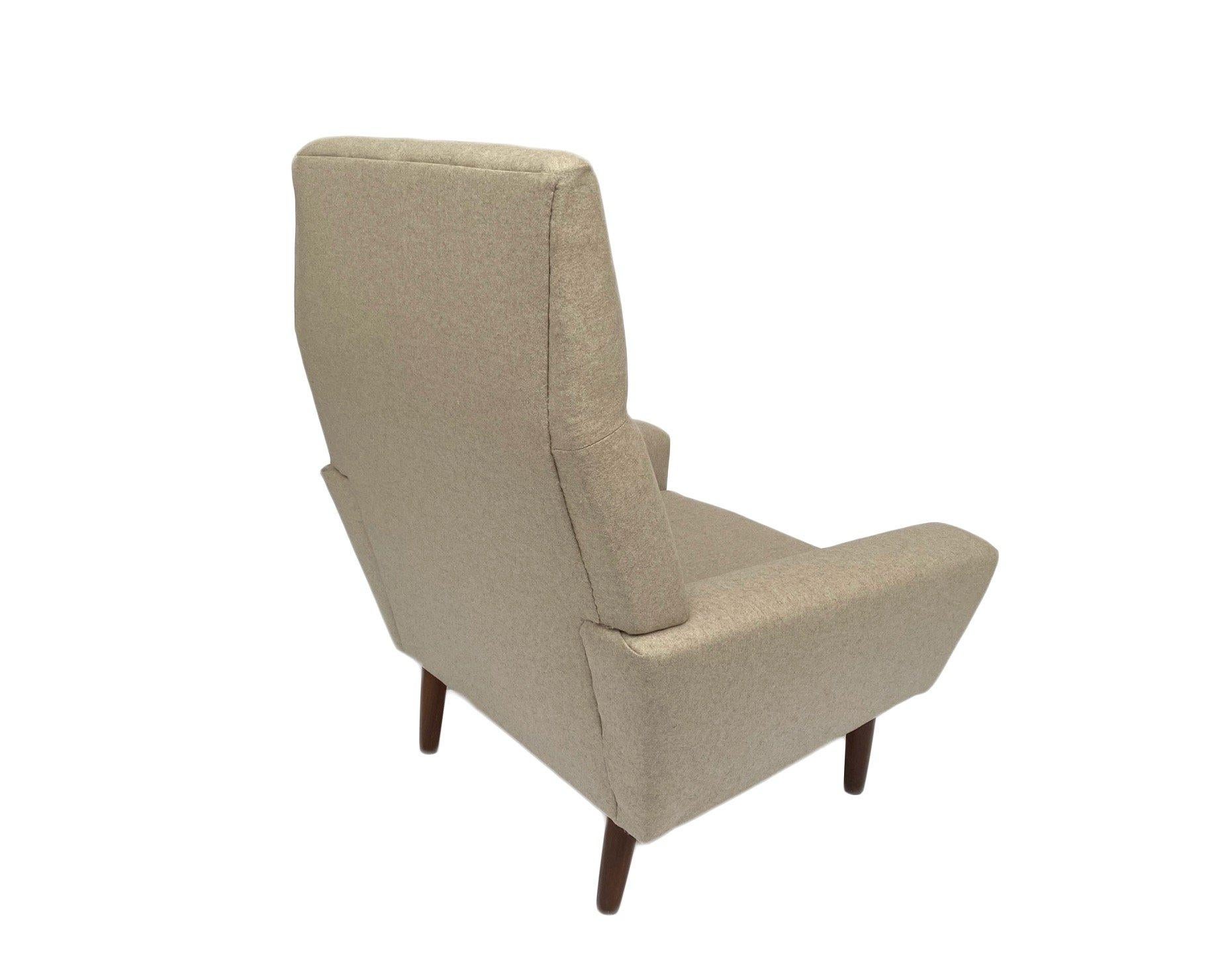 Cream Wool and Teak Highback Armchair Mid Century Chair 1960s Danish In Excellent Condition For Sale In London, GB