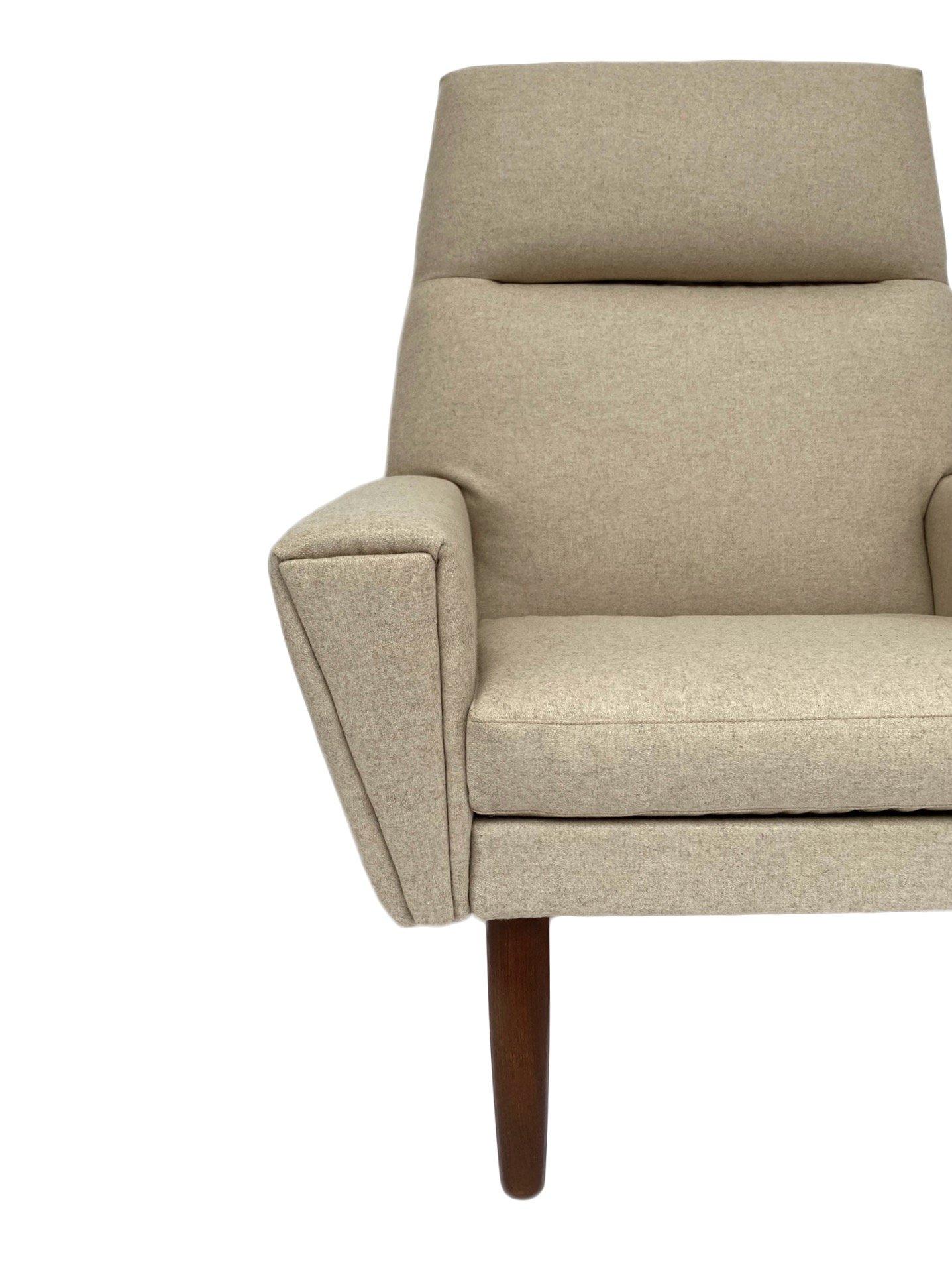 Cream Wool and Teak Highback Armchair Mid Century Chair 1960s Danish 1