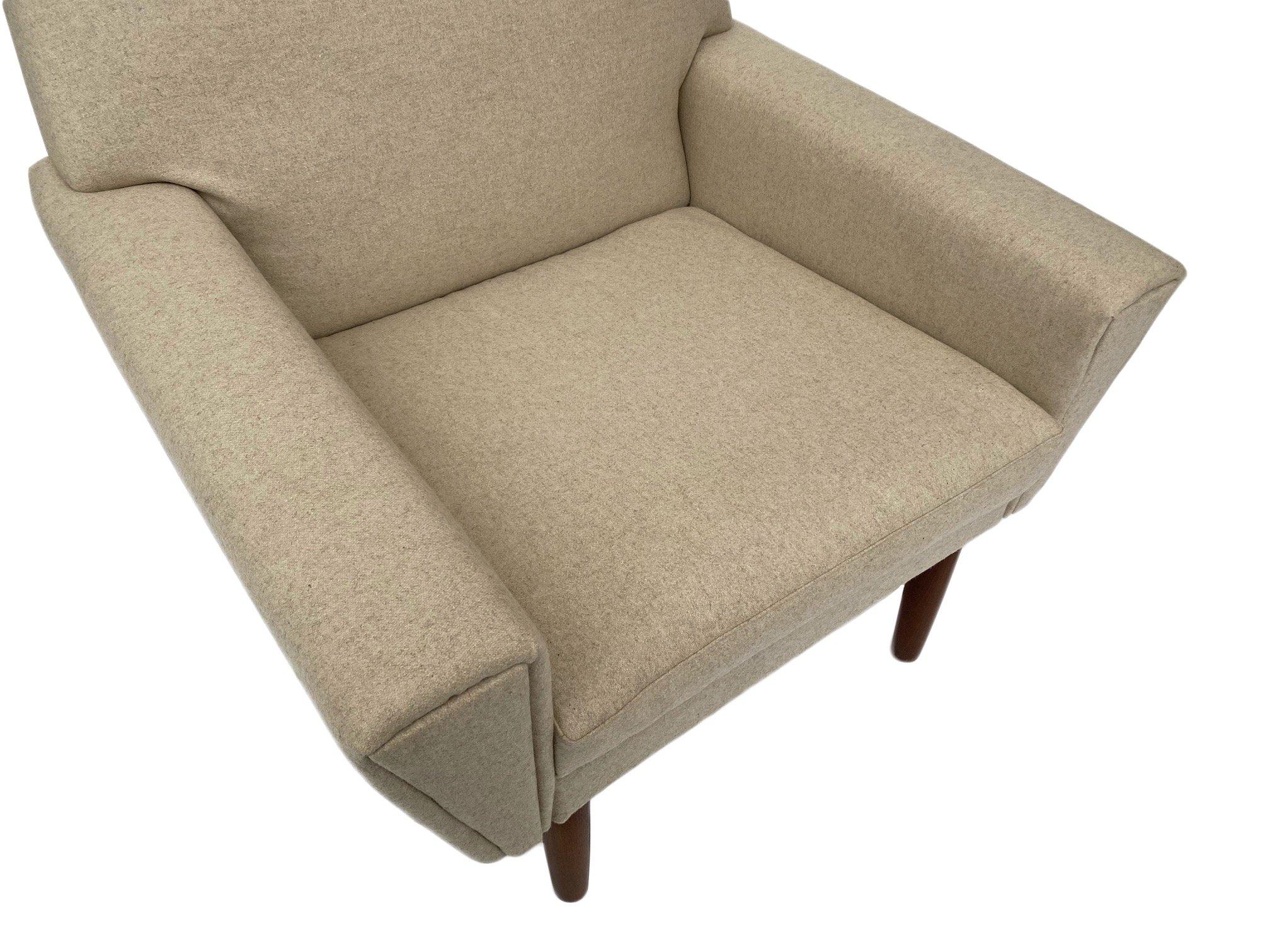 Cream Wool and Teak Highback Armchair Mid Century Chair 1960s Danish 2