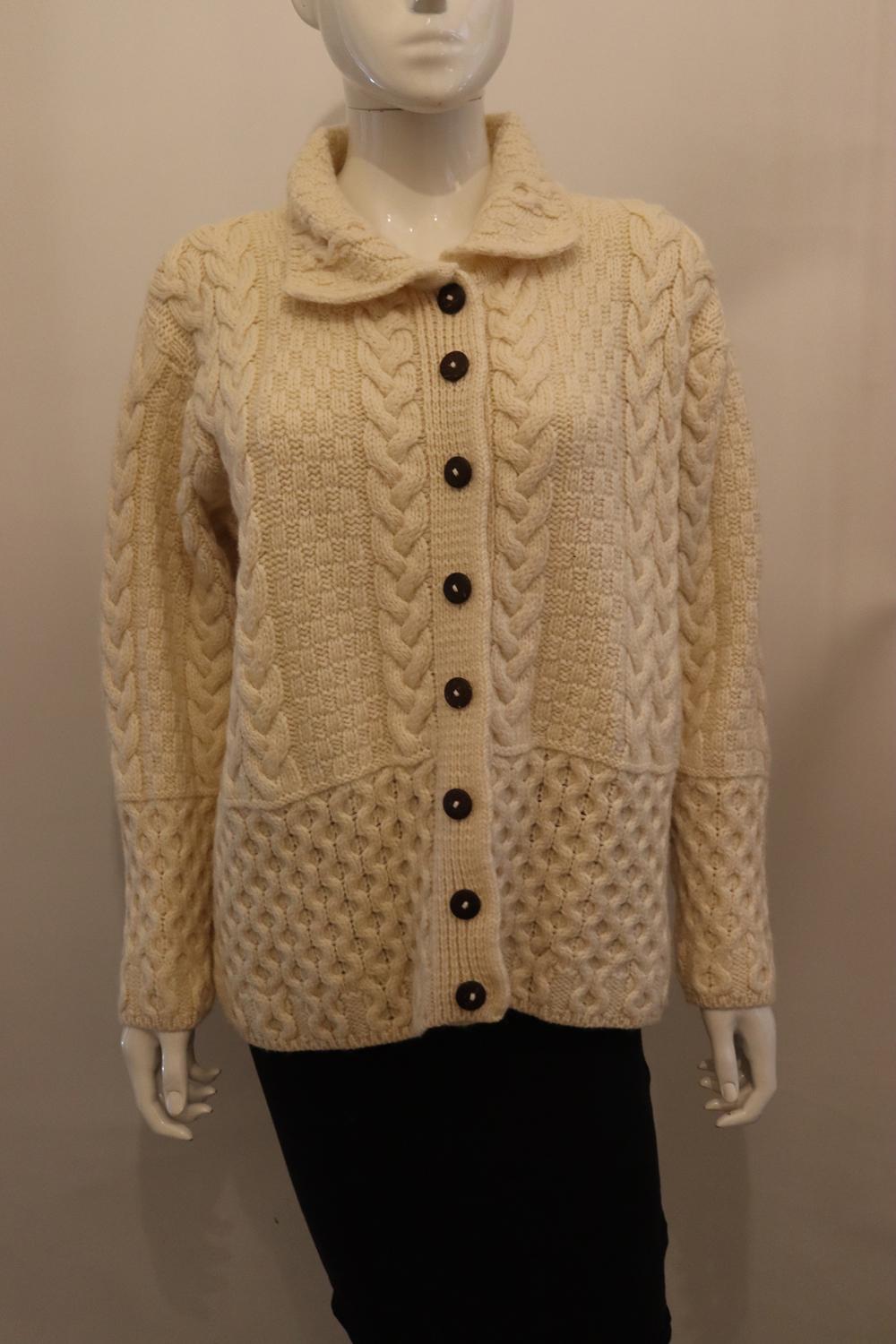 Cream Wool Aran Knit Cardigan /Jacket In Good Condition For Sale In London, GB