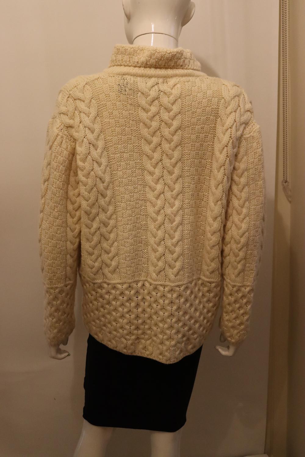 Cream Wool Aran Knit Cardigan /Jacket For Sale 1