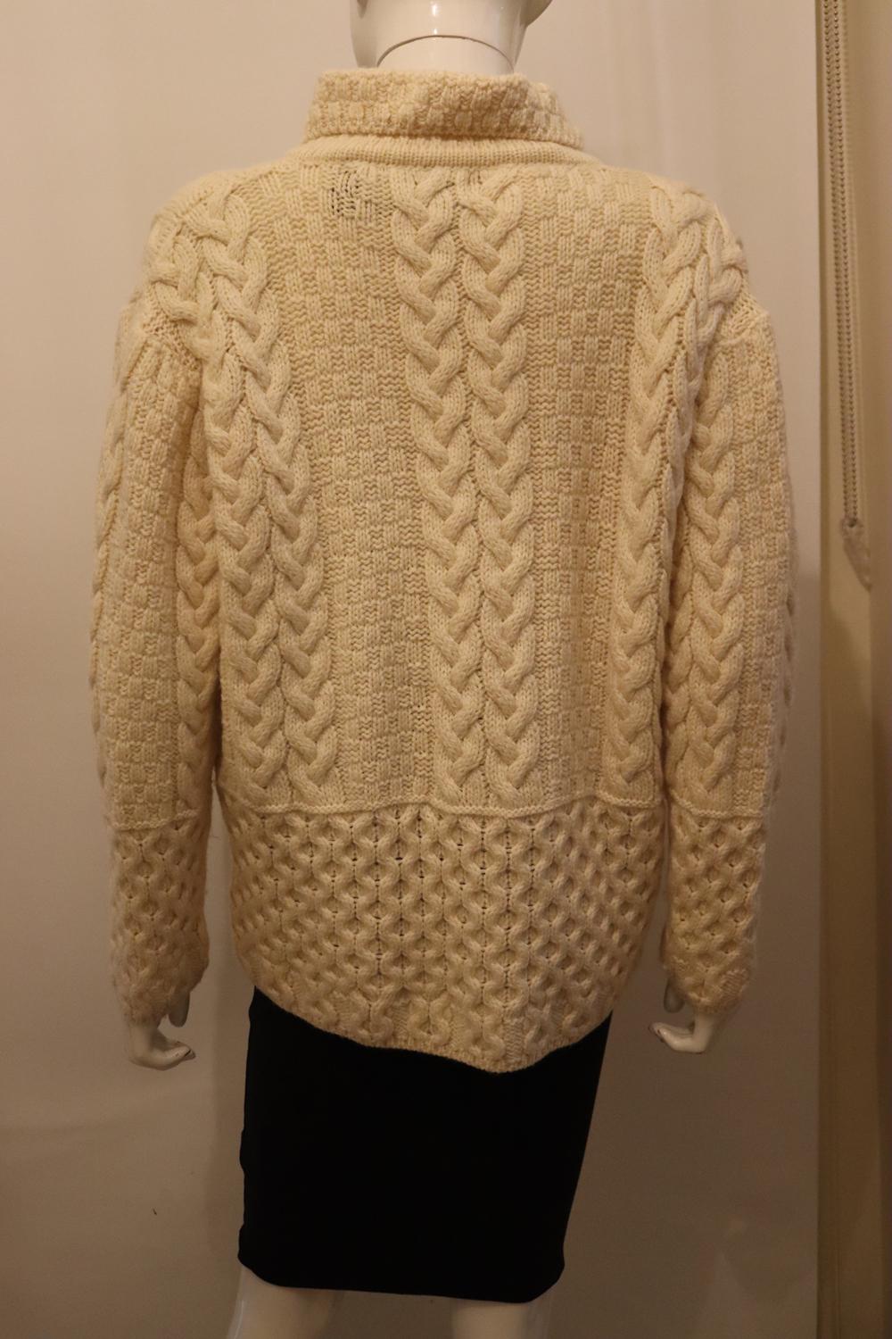 Cream Wool Aran Knit Cardigan /Jacket For Sale 2