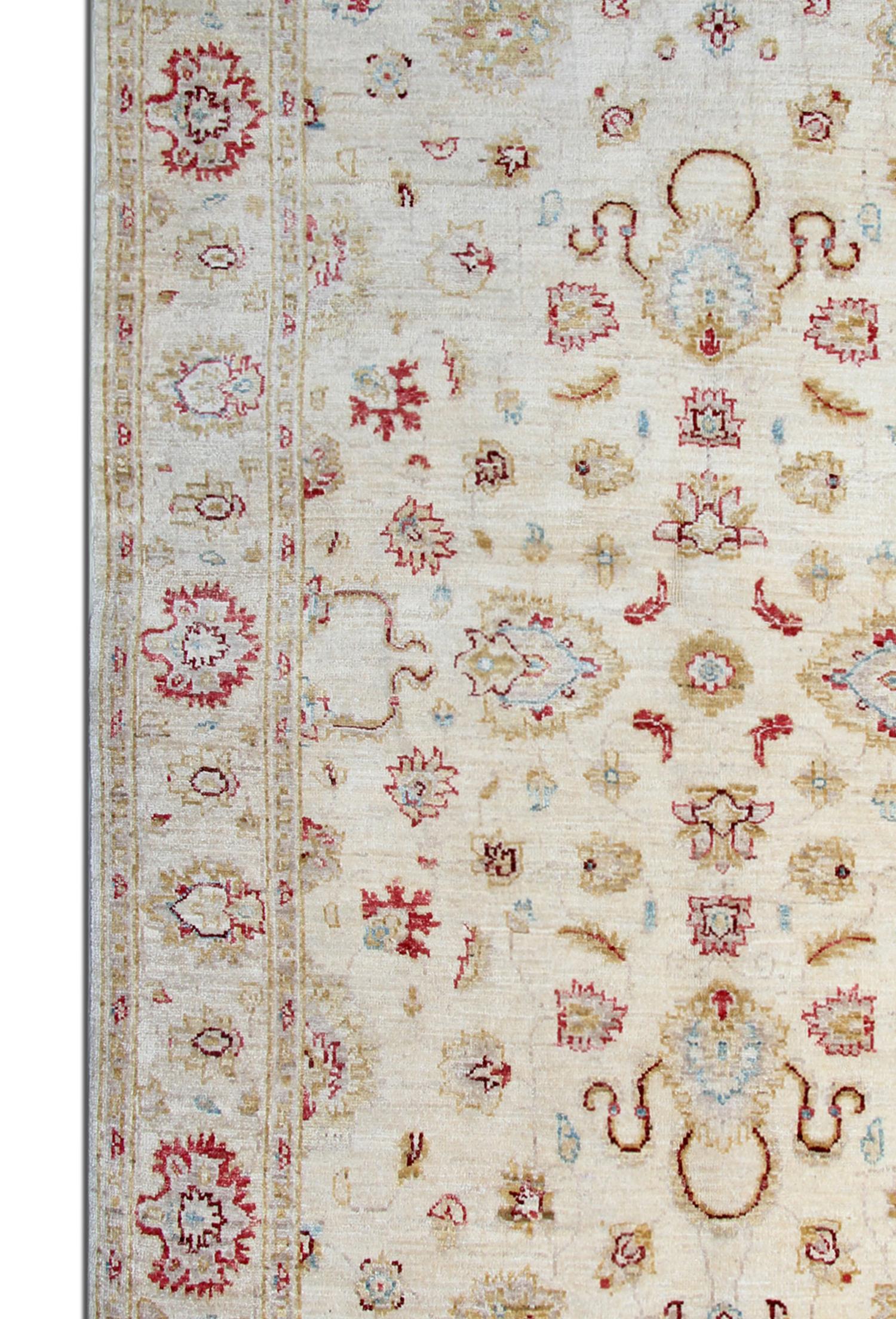 Tapis en laine crème, tapis floral tissé à la main, décor traditionnel 190x128cm en vente 5