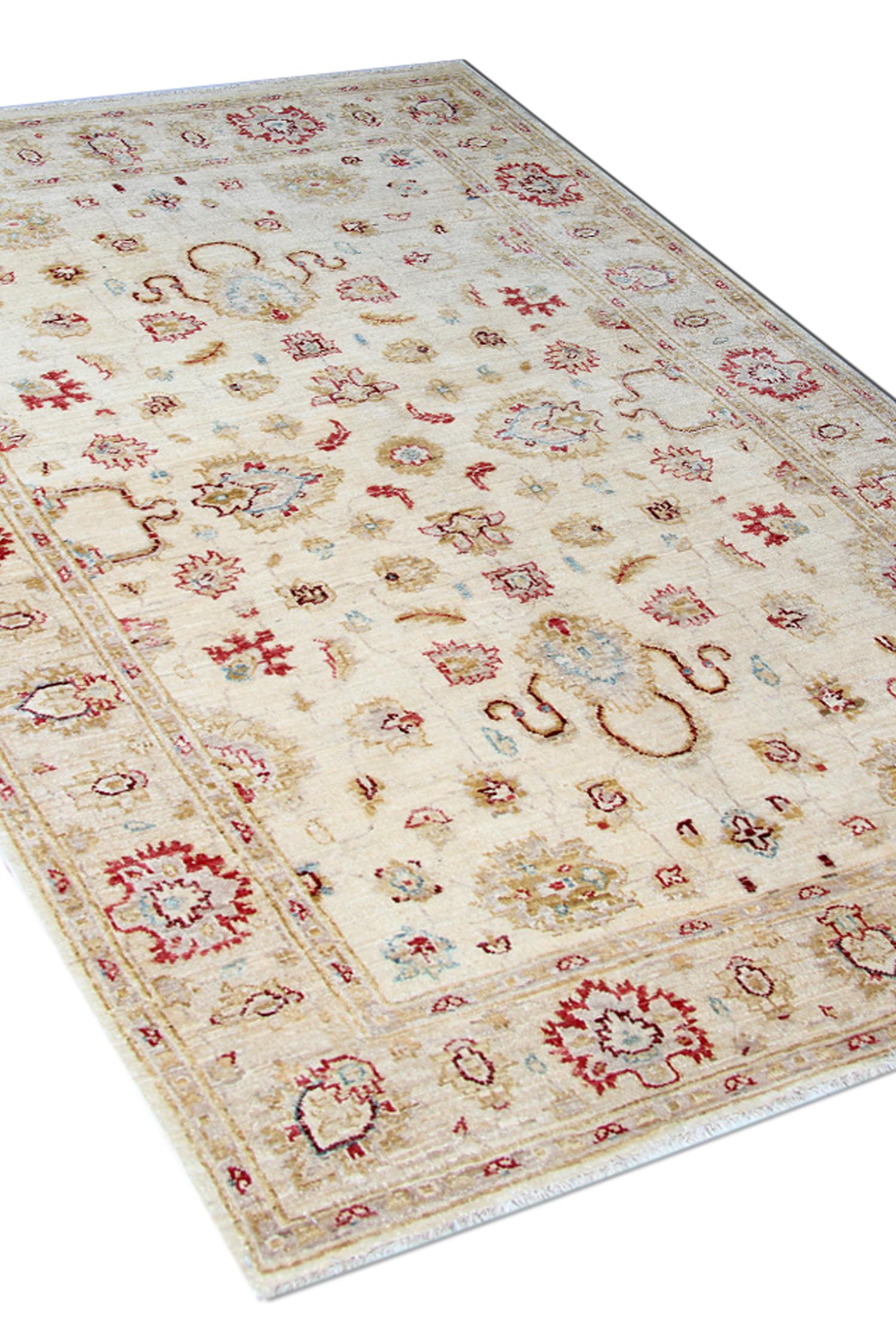 Art déco Tapis en laine crème, tapis floral tissé à la main, décor traditionnel 190x128cm en vente