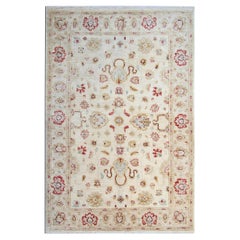 Cream Wool Area Rug, Handwoven Floral Carpet, Traditional Decor 190x128cm Cream Wool Area Rug, Handwoven Floral Carpet, Traditional Decor 190x128cm