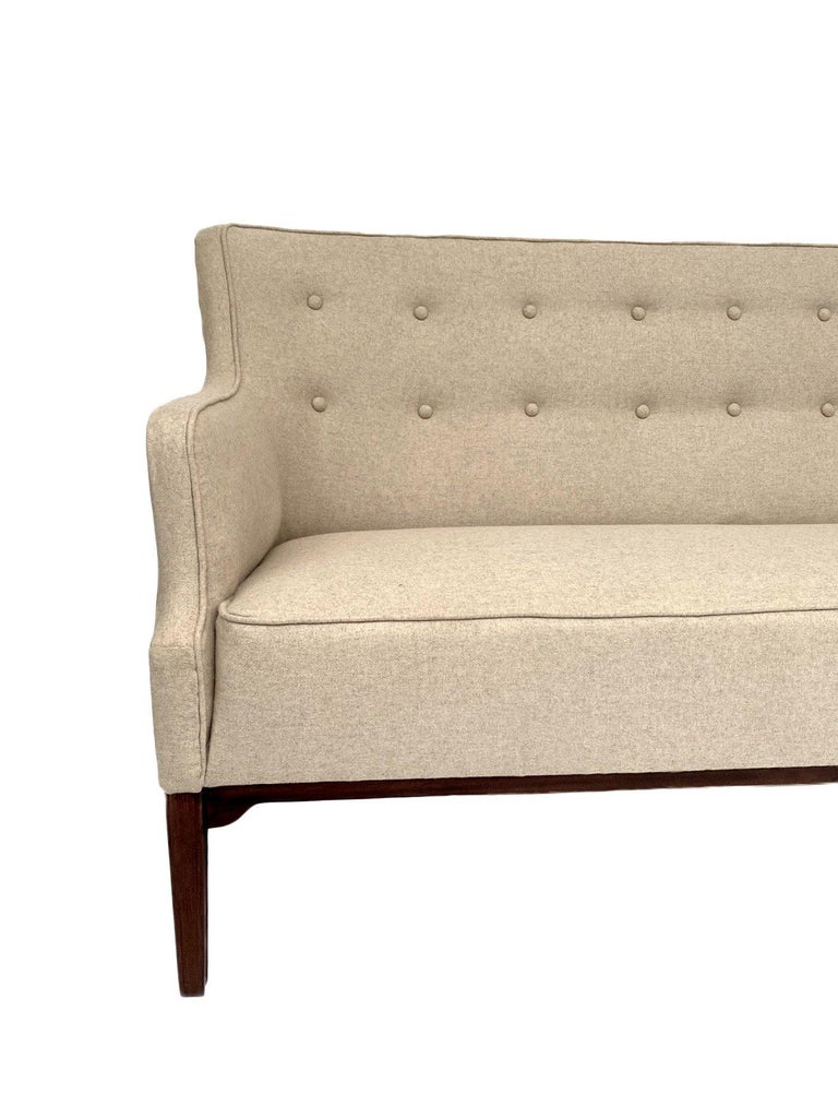 Cream Wool Buttoned 3 Seater Sofa Mid Century 1950s Danish For Sale at