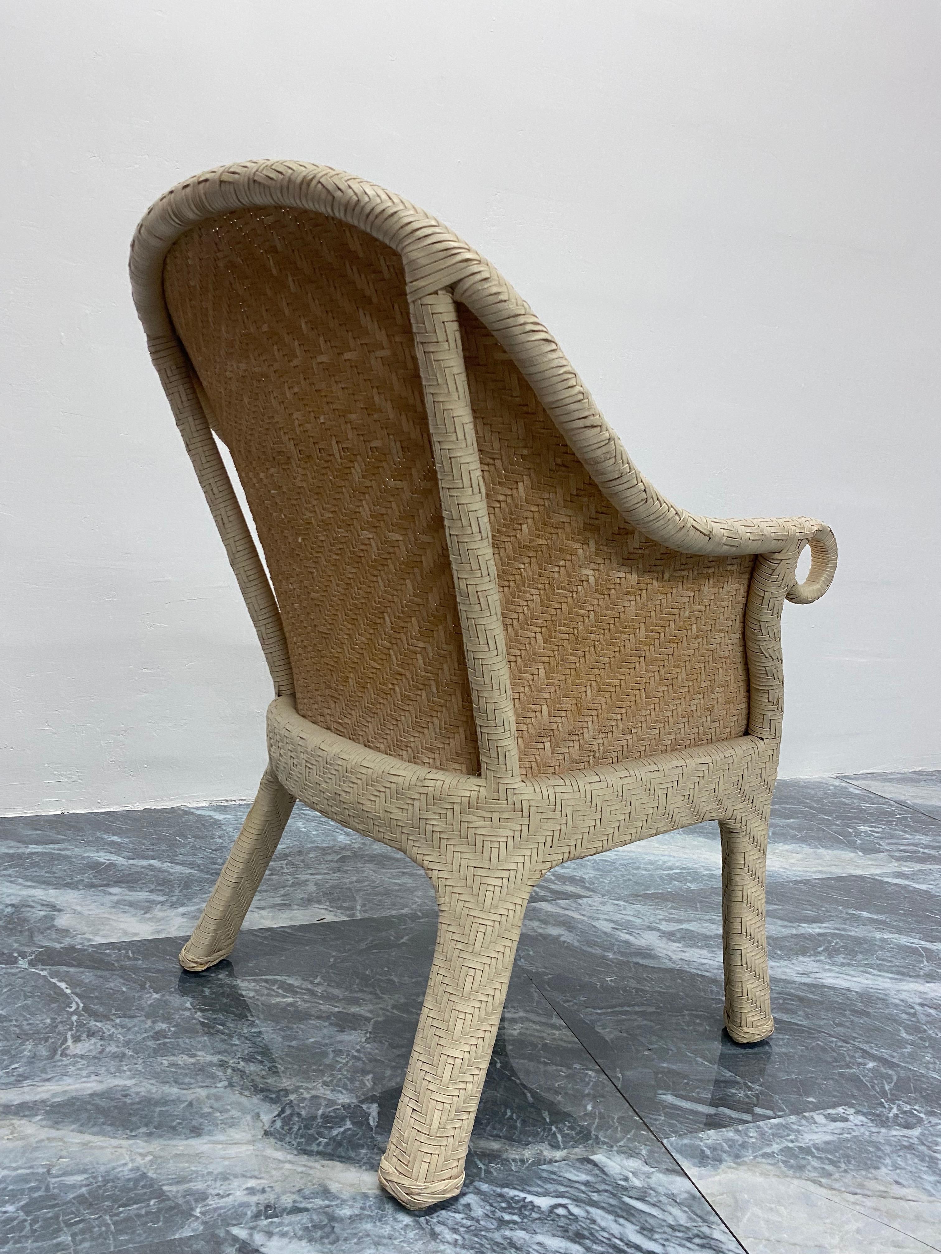 Cream Woven Leather Arm Chair with Original Boucle Cushioned Seat For Sale 4