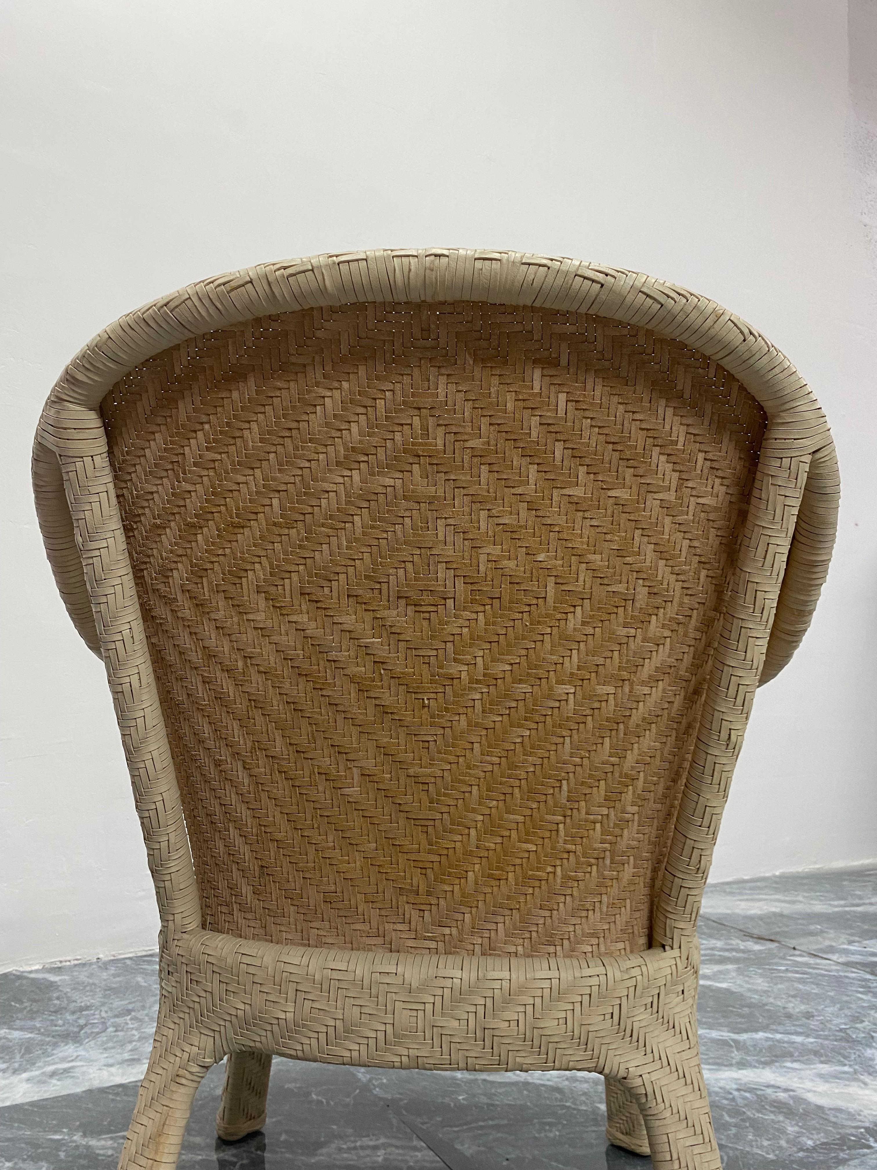 Cream Woven Leather Arm Chair with Original Boucle Cushioned Seat For Sale 6