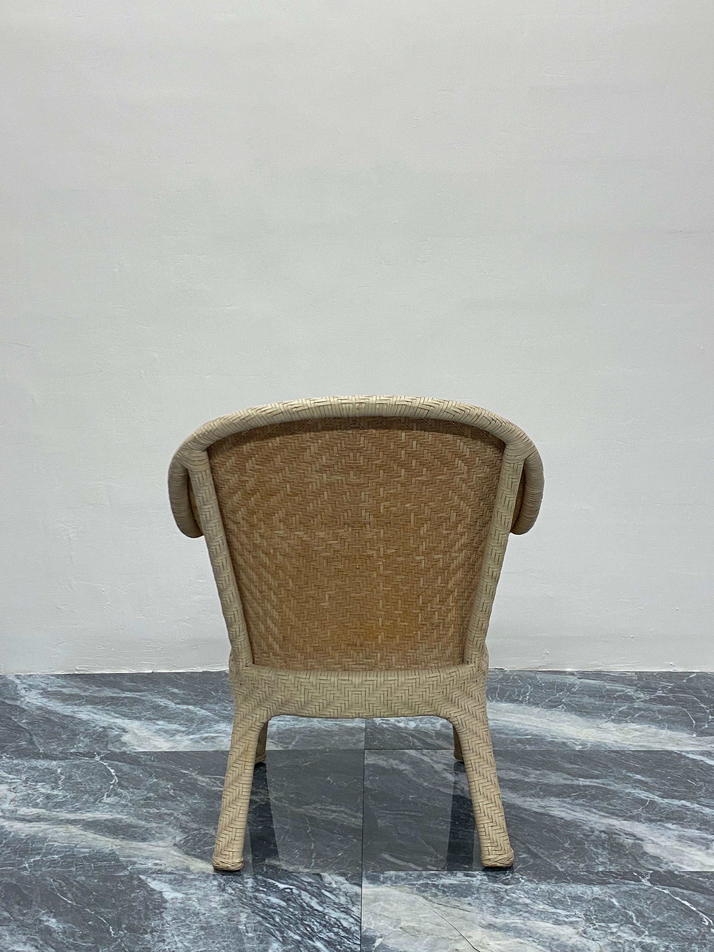 Unknown Cream Woven Leather Arm Chair with Original Boucle Cushioned Seat For Sale