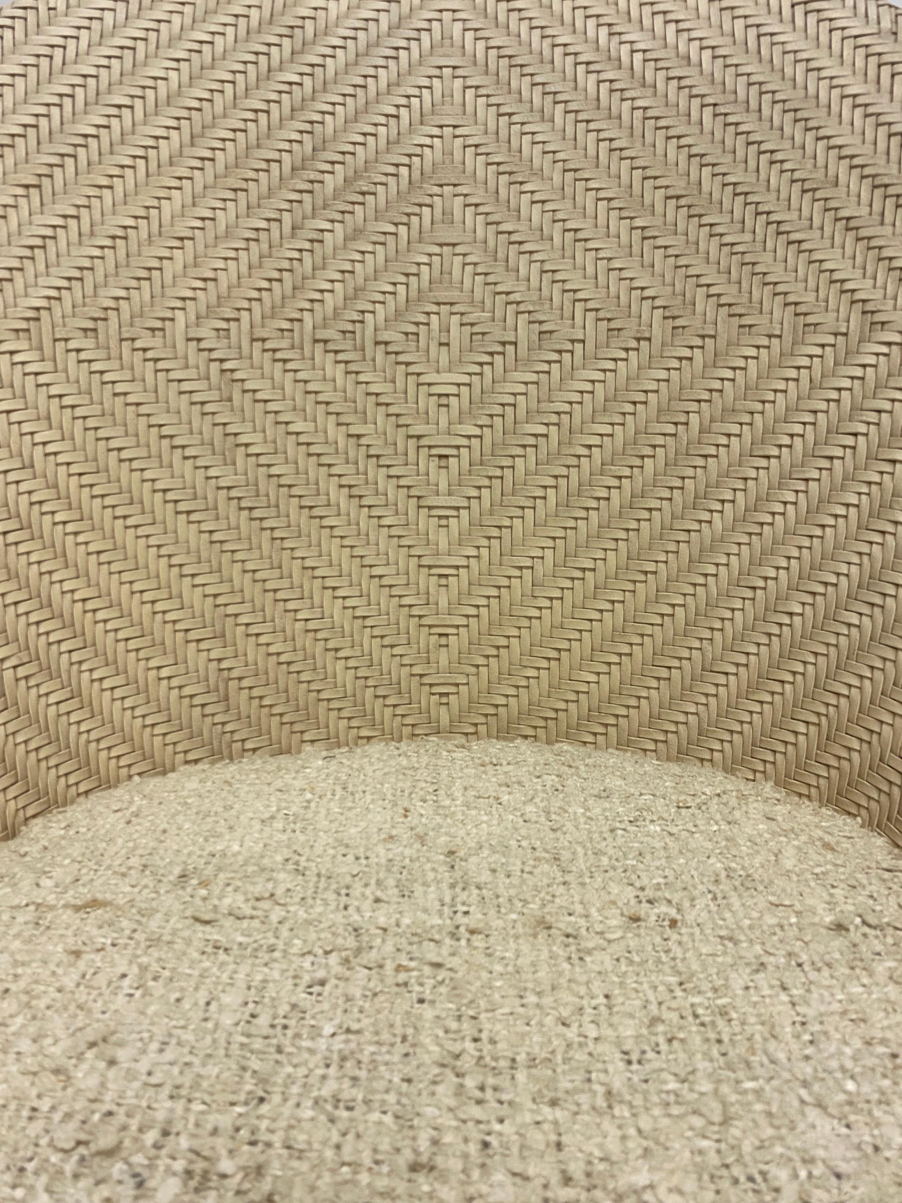 Cream Woven Leather Arm Chair with Original Boucle Cushioned Seat For Sale 2