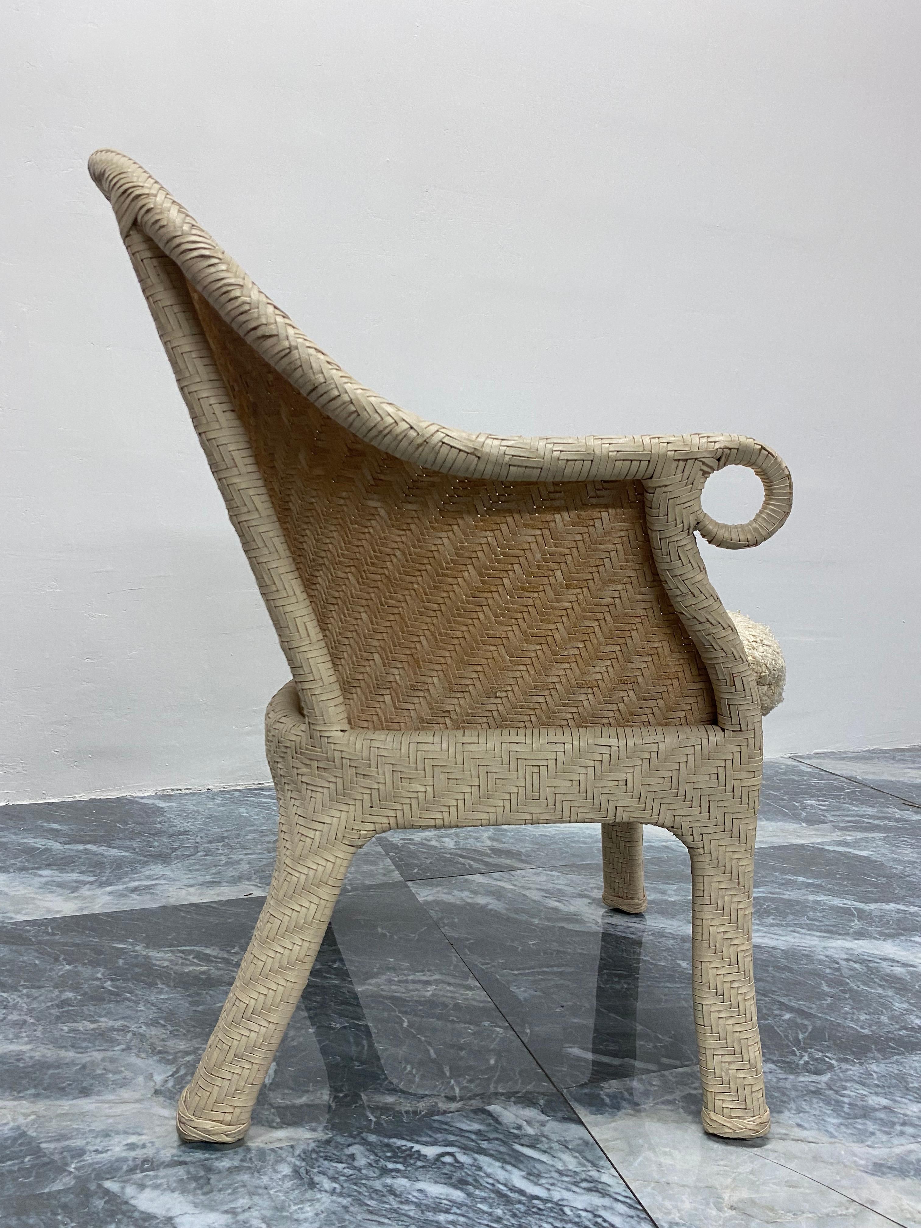 Cream Woven Leather Arm Chair with Original Boucle Cushioned Seat For Sale 3