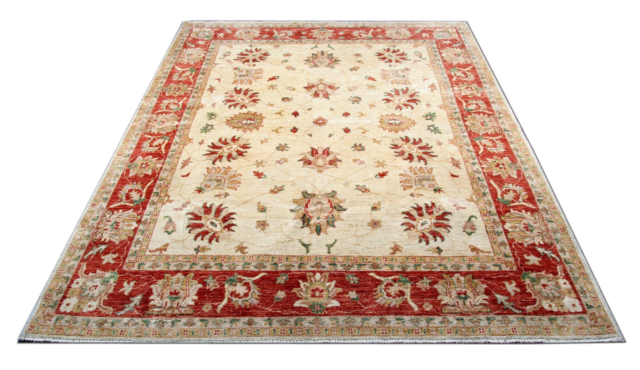 Mid-Century Modern Cream Ziegler Rug Floral Oriental Carpet, Wool Hand Knotted Floor Rug For Sale