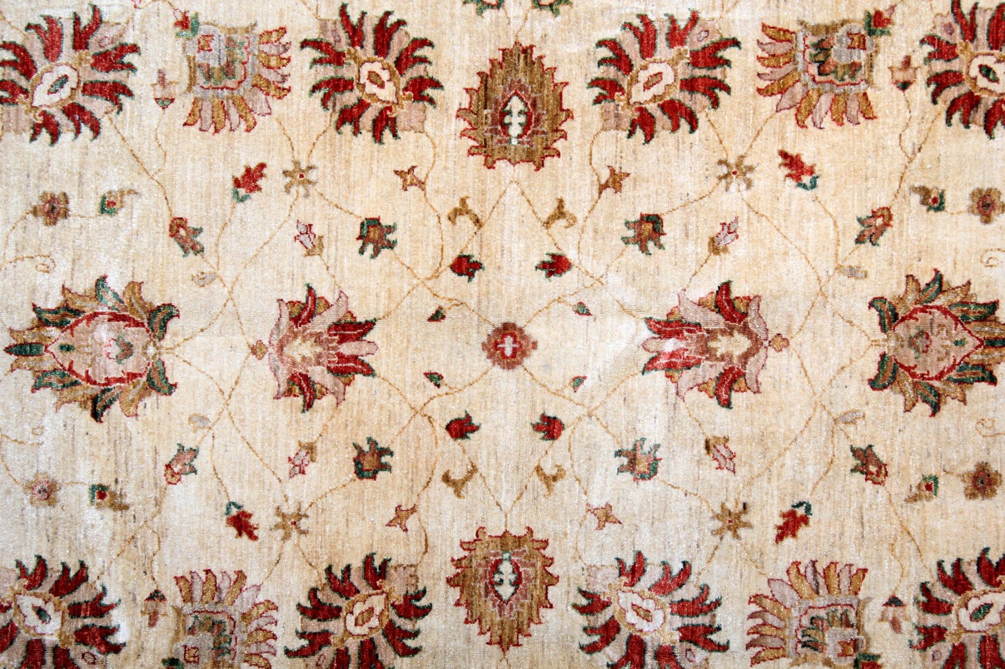 Afghan Cream Ziegler Rug Floral Oriental Carpet, Wool Hand Knotted Floor Rug For Sale
