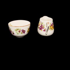 Creamer and Sugar Bowl Set with Violet or Pansy Design Crown Staffordshire