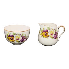 Vintage Creamer and Sugar Bowl Set with Violet or Pansy Design Crown Staffordshire