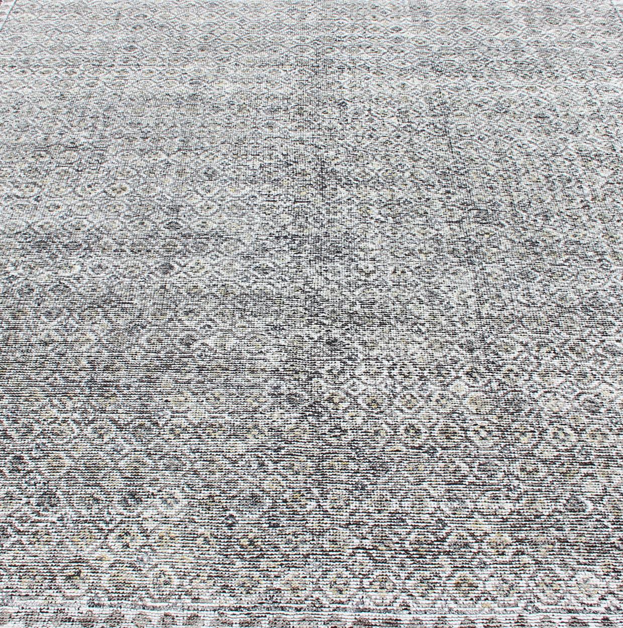 Contemporary Creams, Ivory, Cream, and Charcoal Modern Distressed Rug For Sale
