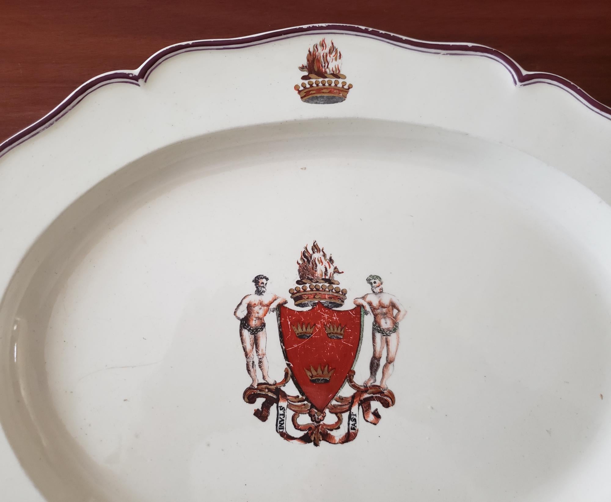 Georgian Creamware Armorial Dish, Possibly Melbourne, Scottish Arms of Grant For Sale