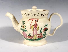 Creamware Chinoiserie Teapot & Cover with Openwork Gallery
