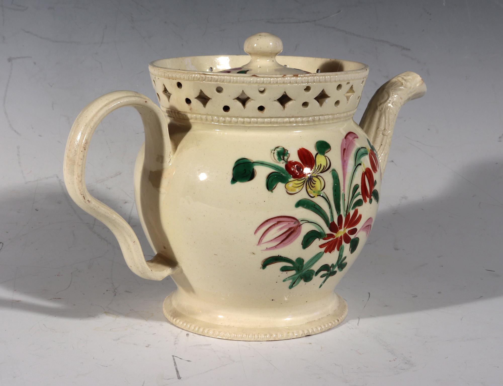 Creamware Chinoiserie Teapot & Cover with Openwork Gallery For Sale 2